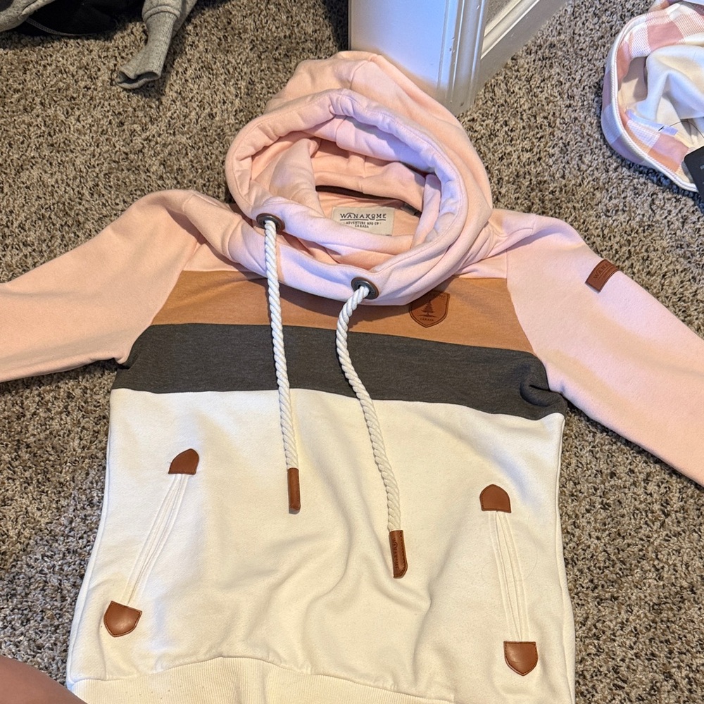 Wanakome Pink, Tan, and Cream Cowl Neck Sweater